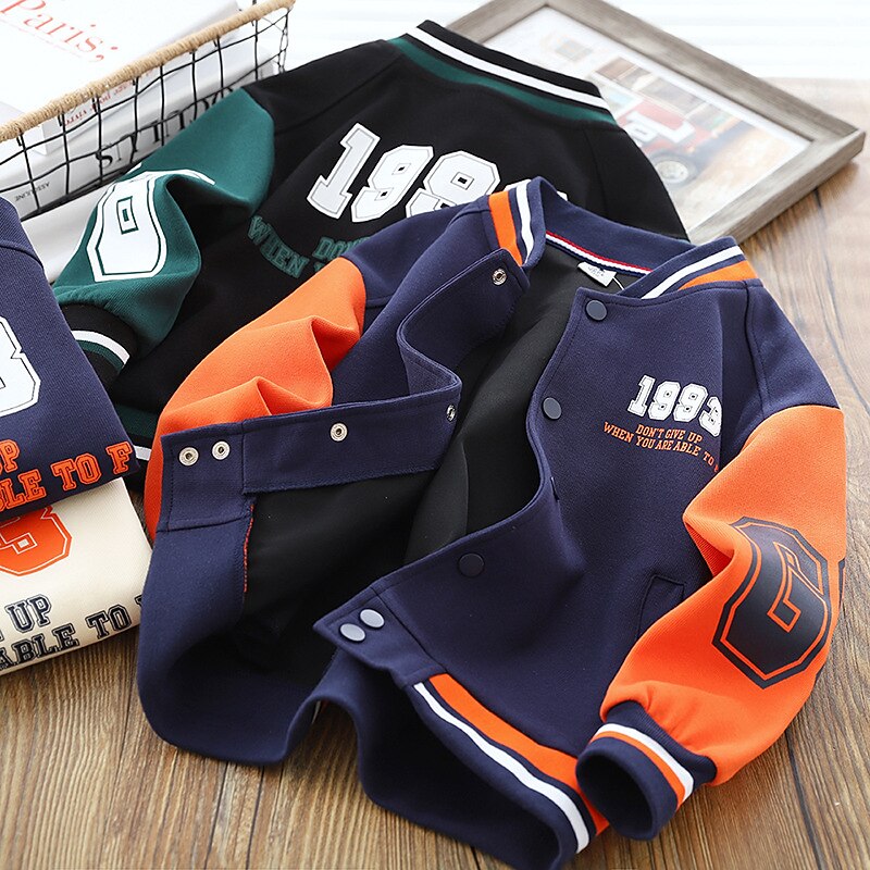 barn pojkar ytterkläder basebolljackor ytterkläder färg block bokstav långärmad fickkappa skolsport mode streetwear grön höst vinter 7-13 år 2025 - $21.99 –P1