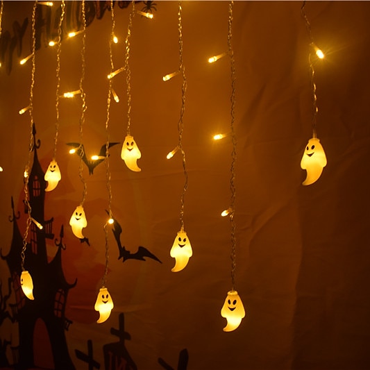 Halloween Decorations 3.5M 96Led LED Icicle Curtain String Lights, 3D Pumpkin Ghost Lantern for Home Party Holiday Lights EU US AU UK Plug 2025 - $17.99 –P16