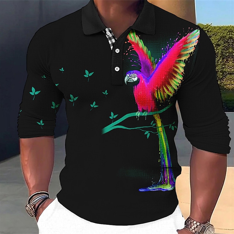 Homme Perroquet Polos Hawaïens Chemise de golf manche longue Polos Chemises à Col Occasionnel Drôle Tenue de plage Vêtements de vacances Tenues de fête Boutons Impression 3D Automne & Hiver Jaune de 2025 ? $23.99 –P2