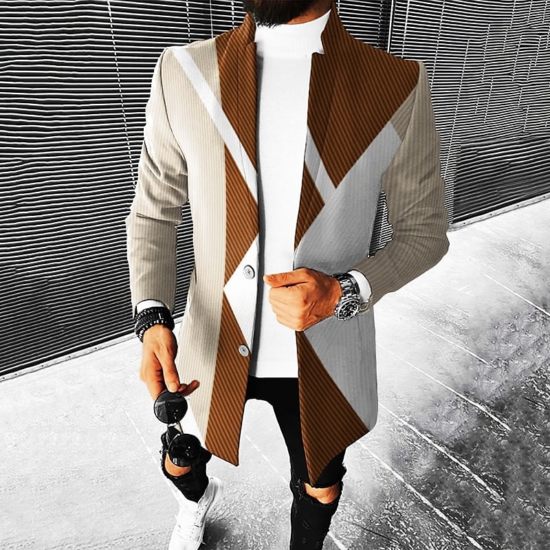 Herr Geometri Vinterkappa Rock Kappa Håller värmen Andningsfunktion Bekväm Mode Streetwear Affär Arbete Klä till Jobbet Utekväll Ficka Mönster Höst vinter Nedvikt Långärmad Brun Khaki grön Grå 2025 - $67.99 –P2