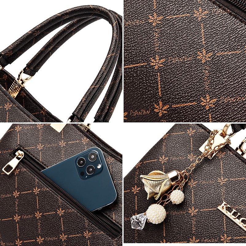 Damskie Torebka Torba przez ramię Torba na ramię Torba bostońska Skóra PU Biuro Codzienny Święto Wisiorek Zamek Duża pojemność Wodoodporny Trwały Geometryczny Kolorowy blok ciemny liść klonu z kaw 2026 - $34.99 –P10