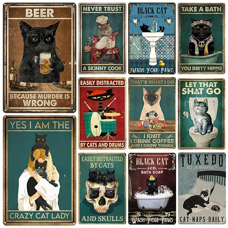 1 pieza de cartel de hojalata de metal retro, cartel de hojalata de gato lindo, carteles de cocina vintage, decoración de pared, pintura colgante de pared para decoración del hogar, arte de pared, cartel de hojalata de metal 20x3 0cm/8''x12'' 2025 - $11.99 –P1
