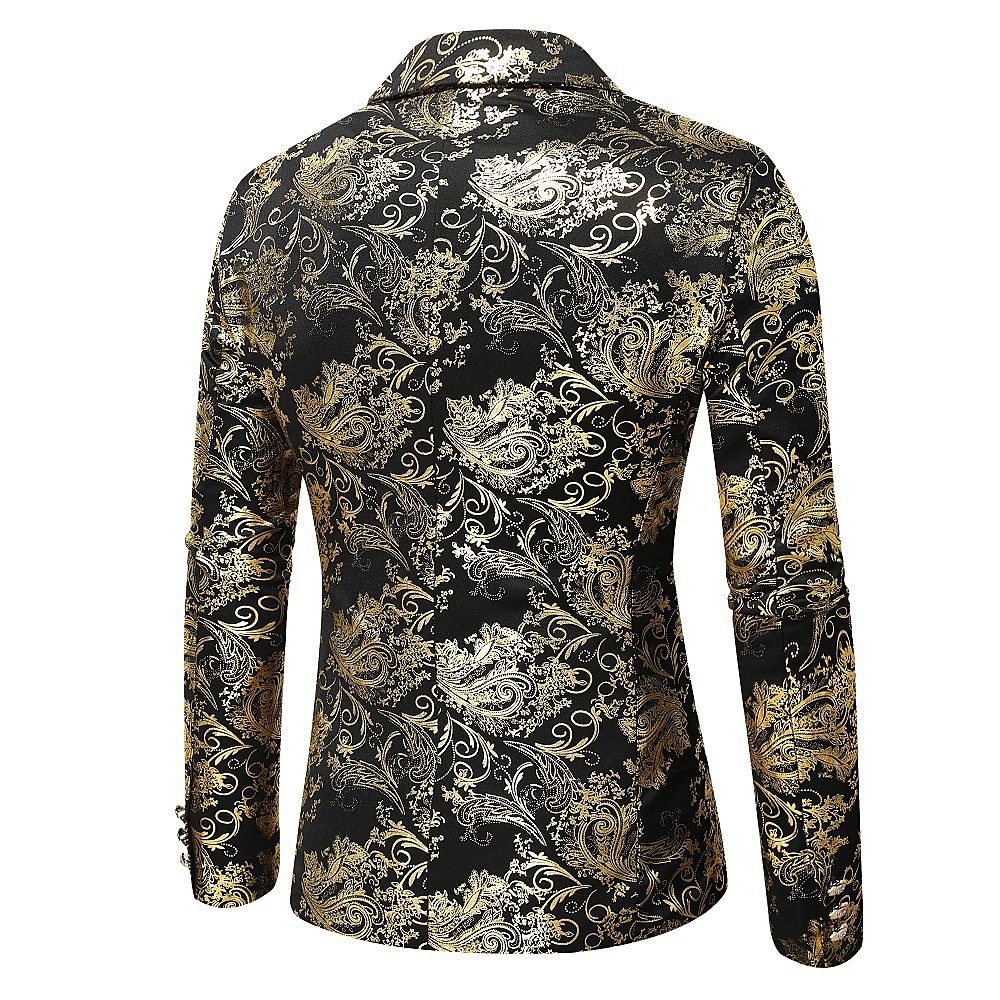 Herren Abendkleidung Blazer Sakko Hochzeitsfeier Cocktail Ganzjährig Polyester Blumen Einreiher - 2 Knöpfe Blazer Silber Gold 2025 - $52.99 –P2