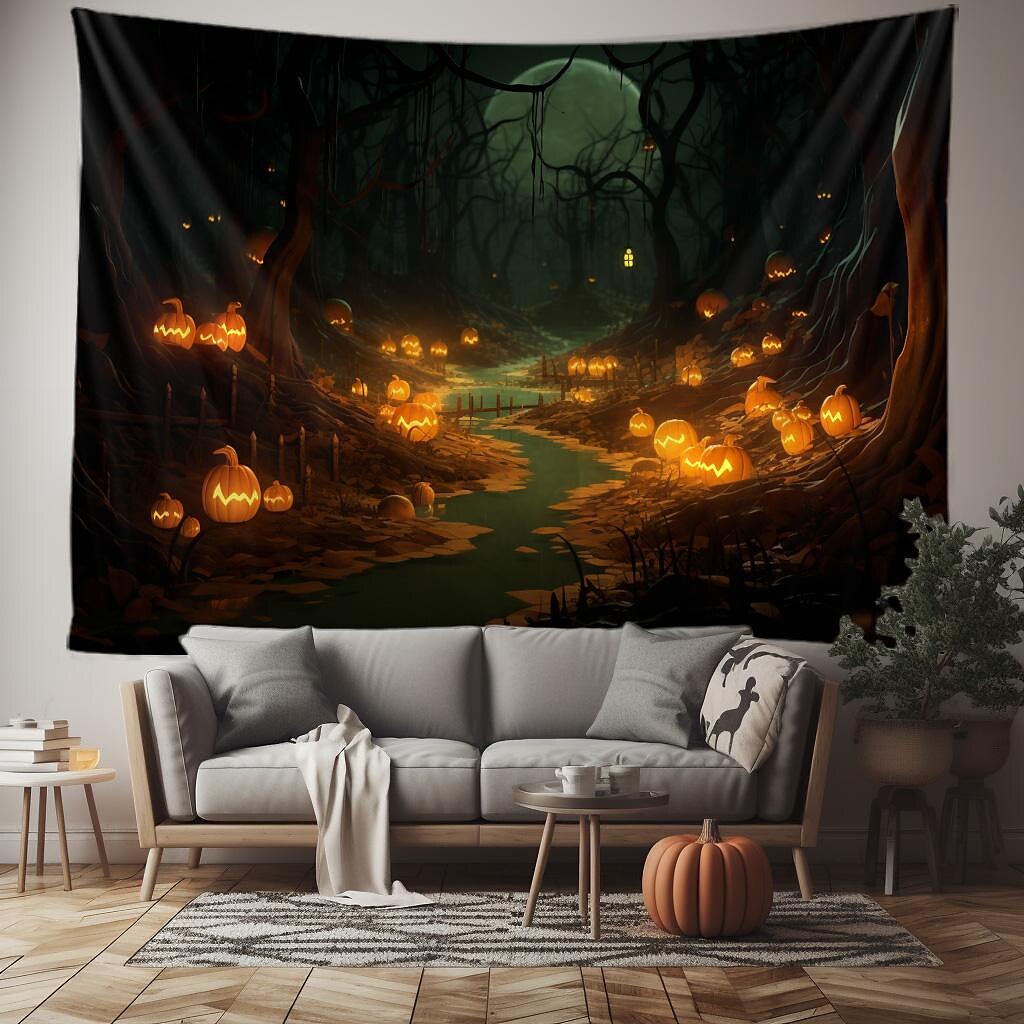 halloween koristeet kuvakudos jack o lyhty kurpitsa sisustus seinä taide suuri riippuva kuvakudos seinämaalaus sisustus valokuva tausta peitto verho koti makuuhuone olohuone lepakko kummitus talo 2025 - $13.99 –P2