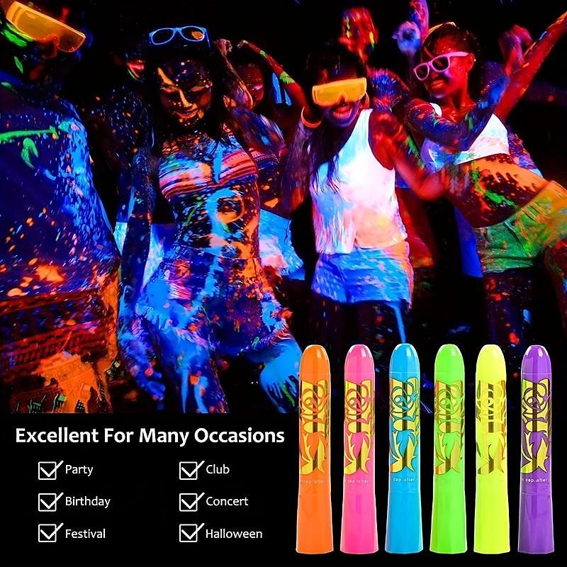 6pcs UV Glow Body and Face Paint Kit - Fluorescent Crayons for Adults - Perfect for Birthday Parties, Halloween, and Masquerades 2025 - $12.49 –P6