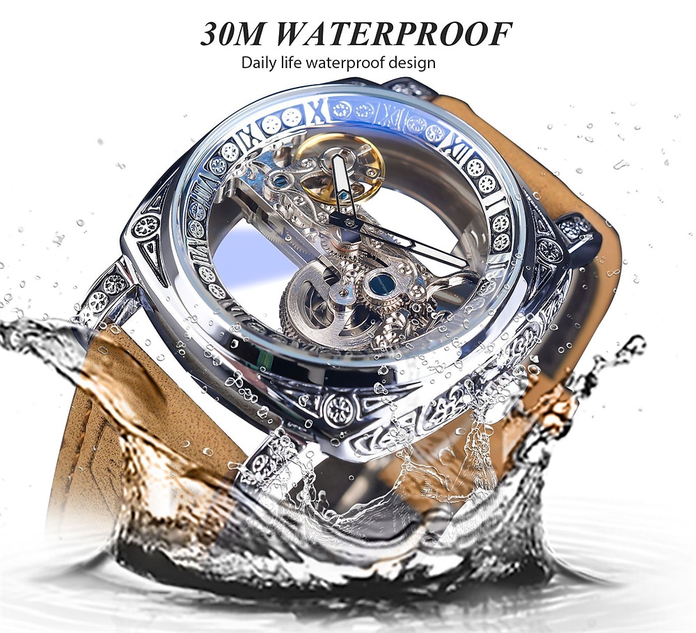 FORSINING Women Men Mechanical Watch Luxury Large Dial Fashion Business Hollow Skeleton Automatic Self-winding Luminous Waterproof Leather Strap Watch 2025 - $104.99 –P4