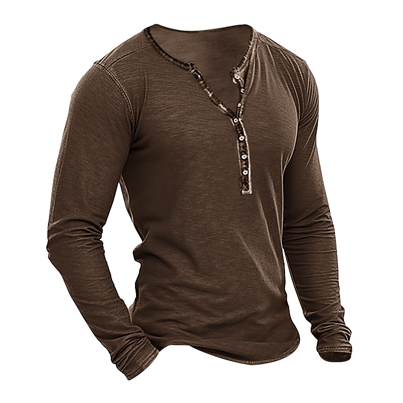 Herr T-shirt Henleytröja T-tröja Slät Henley Gata Semester Långärmad Kläder Mode Designer Grundläggande 2025 - $18.99 –P5