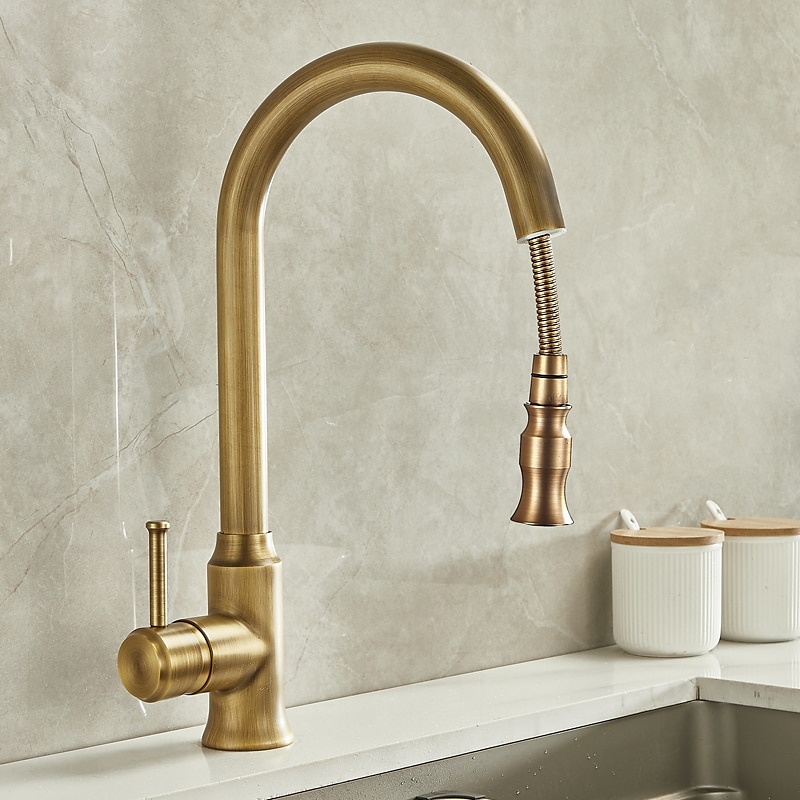 rubinetto da cucina tradizionale estraibile miscelatore lavello rubinetti in ottone, rubinetti vintage monocomando a 360 gradi con tubo freddo e caldo del 2025 a $113.99 –P2