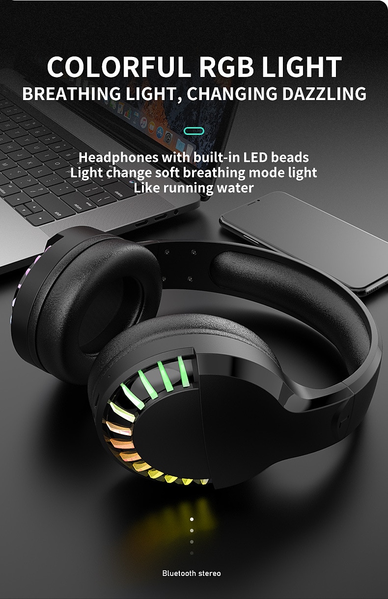 Wireless BT Headphone With Noise Cancellation HiFi Stereo Sound Mic Deep Bass Protein Earpad Rainbow RGB Backlight Rechageable Over Ear Headset For PC Mac Game Travel Class Home Office 2025 - $41.99 –P5
