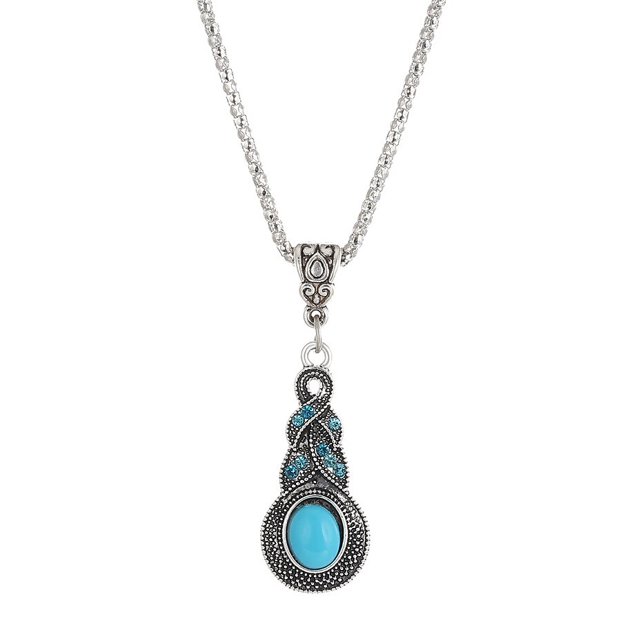1 set (1 stks ketting 1 paar oorbellen) sieraden set voor dames blauw dagelijks reizen festival legering retro 2025 - $8.49 –P9