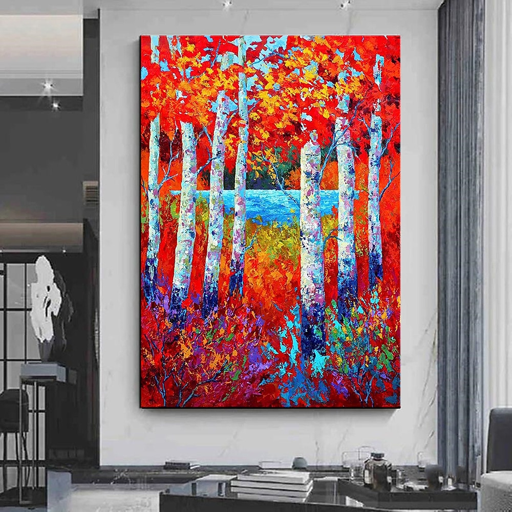 Handgefertigtes, handgemaltes Ölgemälde, Wandkunst, Frühlingsbirkenwald, Gemälde auf Leinwand, moderne Textur, grüner Baum, Gemälde, Dekor, gerollte Leinwand, kein Rahmen, ungedehnt 2025 - $75.99 –P5