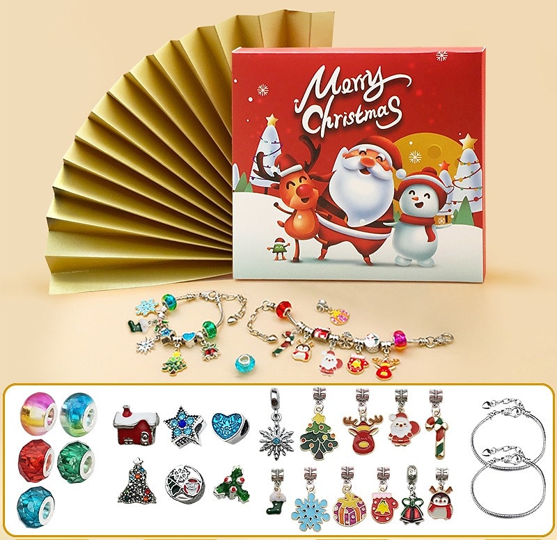 Braccialetti del Calendario dell'Avvento di Natale 2025 per ragazze Calendario del conto alla rovescia di Natale 24 giorni kit per la creazione di gioielli fai-da-te regalo 22 perline charm 2 del 2025 a $21.99 –P1