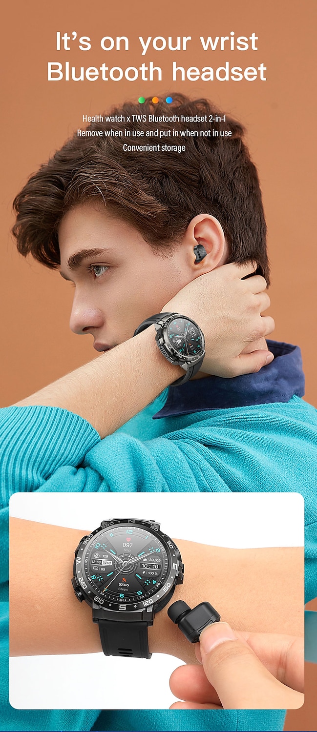 Headset Smart Watch TWS Two In One Wireless Bluetooth Dual Headset Call Health Blood Pressure Sport Music Smartwatch 2025 - $83.19 –P3