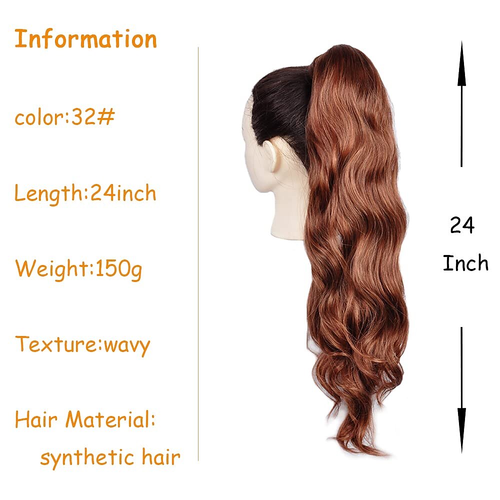 24 inch lange body wave paardenstaart haarverlenging synthetische hittebestendige wrap around trekkoord krullend golvend paardenstaart haarstukjes voor vrouwen 2025 - $15.99 –P2