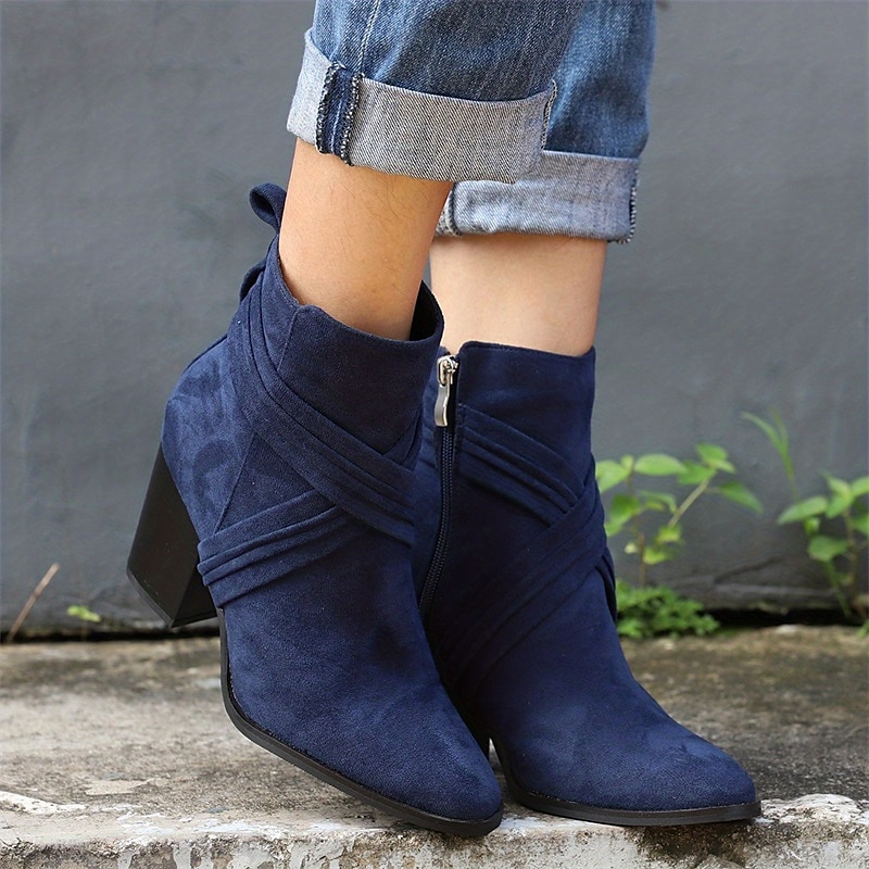 Mulheres Botas Tamanhos Grandes Botins Botins Botas de salto Diário Côr Sólida Botas Botas Tornozelo Inverno Salto Robusto Dedo Apontado Elegante Moda Cetim zíper Preto Azul Marron de 2025 por $64.99 –P3