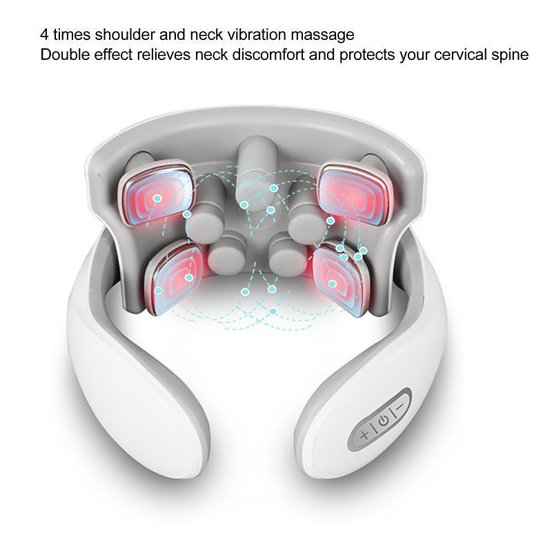 US Portable Neck Massager Heat Vibration Pulse Pain Relief Intelligent Machine