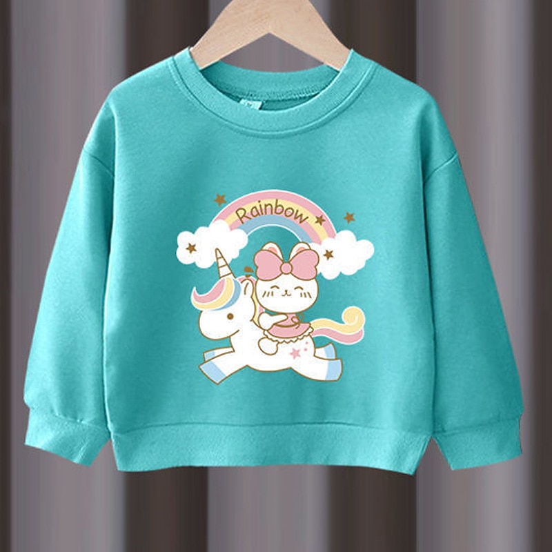 2 Stück Kinder Mädchen Regenbogen Rundhalsausschnitt Hoodie- und Jogginghosen-Set einstellen Langarm Aktiv Outdoor Baumwolle 3-7 Jahre Frühling Schwarzer Einhornpullover + schöne schwarze Hose 2025 - $16.99 –P20