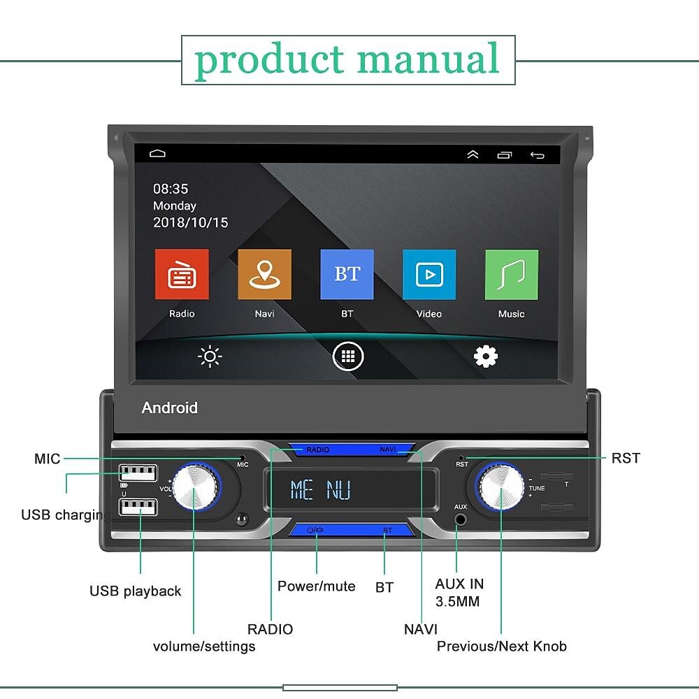 7-inch 1Din Android 10.1 Car Radio Autoradio Touch Screen Car Multimedia Player Supports Wireless Car Playback and Android Automatic Functions GPS Navigation Rear View Camera 2025 - $175.99 –P10