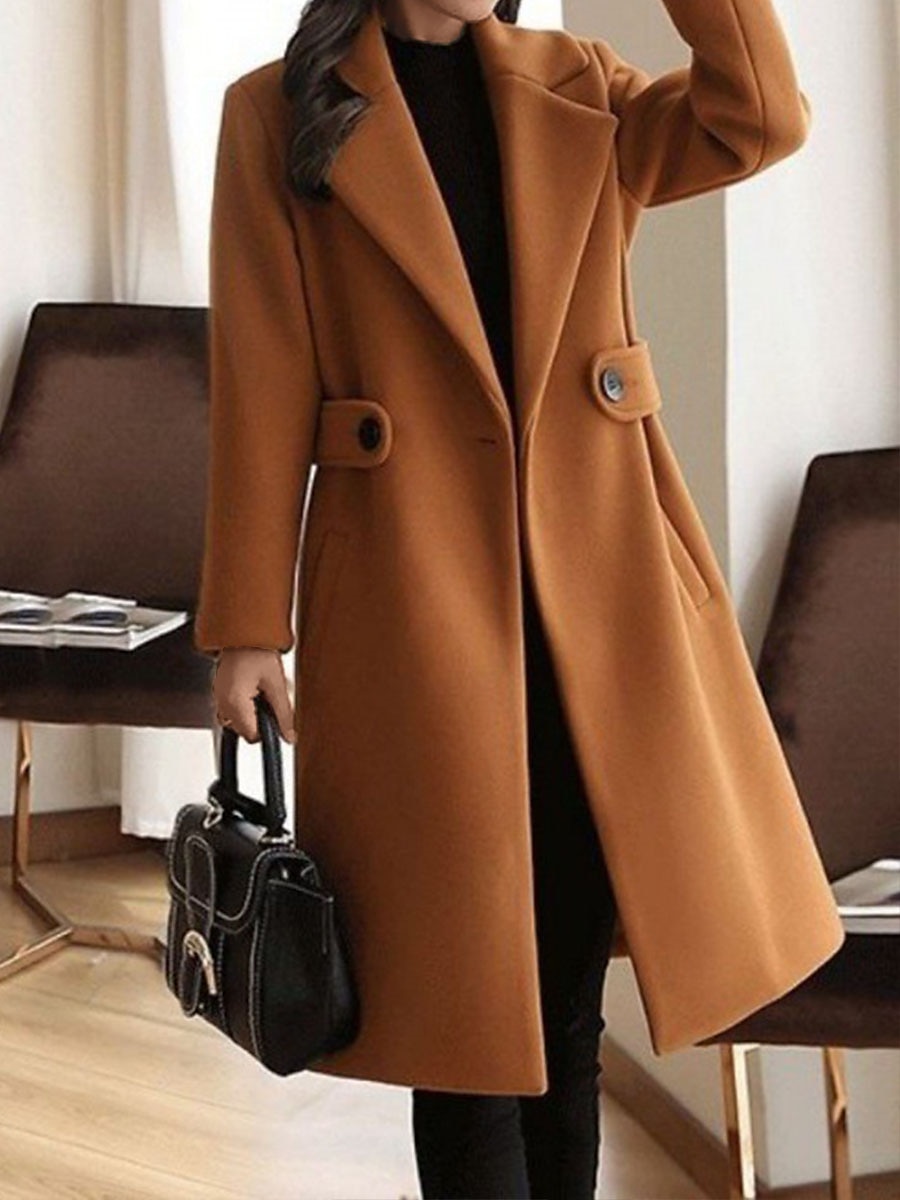 Women's Winter Coat Long Pea Coat Lapel Fall Warm Overcoat Maillard Windproof Warm Outerwear with Pockets Trench Coat Comtemporary Stylish Casual Jacket Long Sleeve Red Camel Brown 2023 - US $44.99 –P4