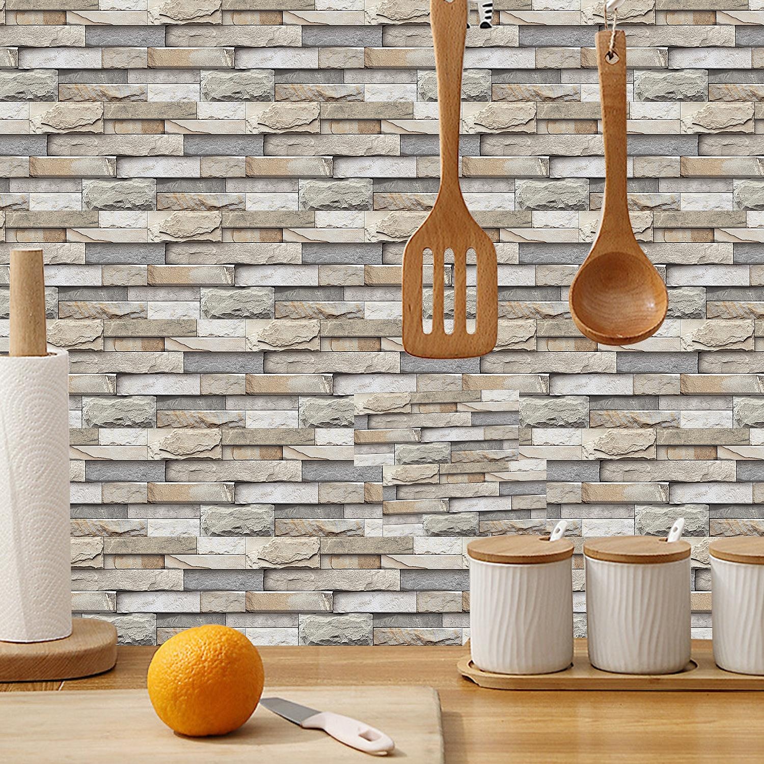 12 pz piastrelle di pietra artificiale wall sticker 3d carta da parati in vinile autoadesivo floreale home decor per cucina bagno 15*30 cm del 2025 a $20.99 –P6