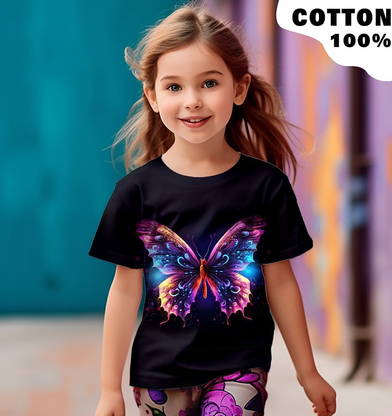 Fete 3D Grafic Fluture Tricou Manșon scurt Tipărire 3D Vară Primăvară Activ Modă Drăguţ 100% Bumbac Copii 3-12 ani În aer liber Casual Zilnic Fit regulat 2026 - $13.99 –P7