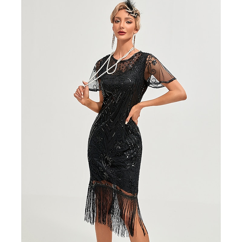 Roaring 20s 1920s Vacation Dress Flapper Dress Dress Masquerade The Great Gatsby Charleston Gentlewoman Sequins Tassel Fringe Women's New Year Masquerade Wedding Party Wedding Guest Adults' Dress 2025 - $51.99 –P17