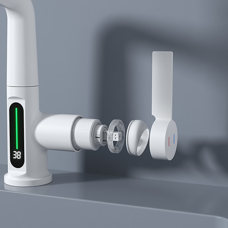 Vaskekran for baderom - Roterbar / Trekk ut / LED galvanisert / Malte overflater Centersat Enkelt Håndtak Et HullBath Taps 2025 - $145.99 –P9