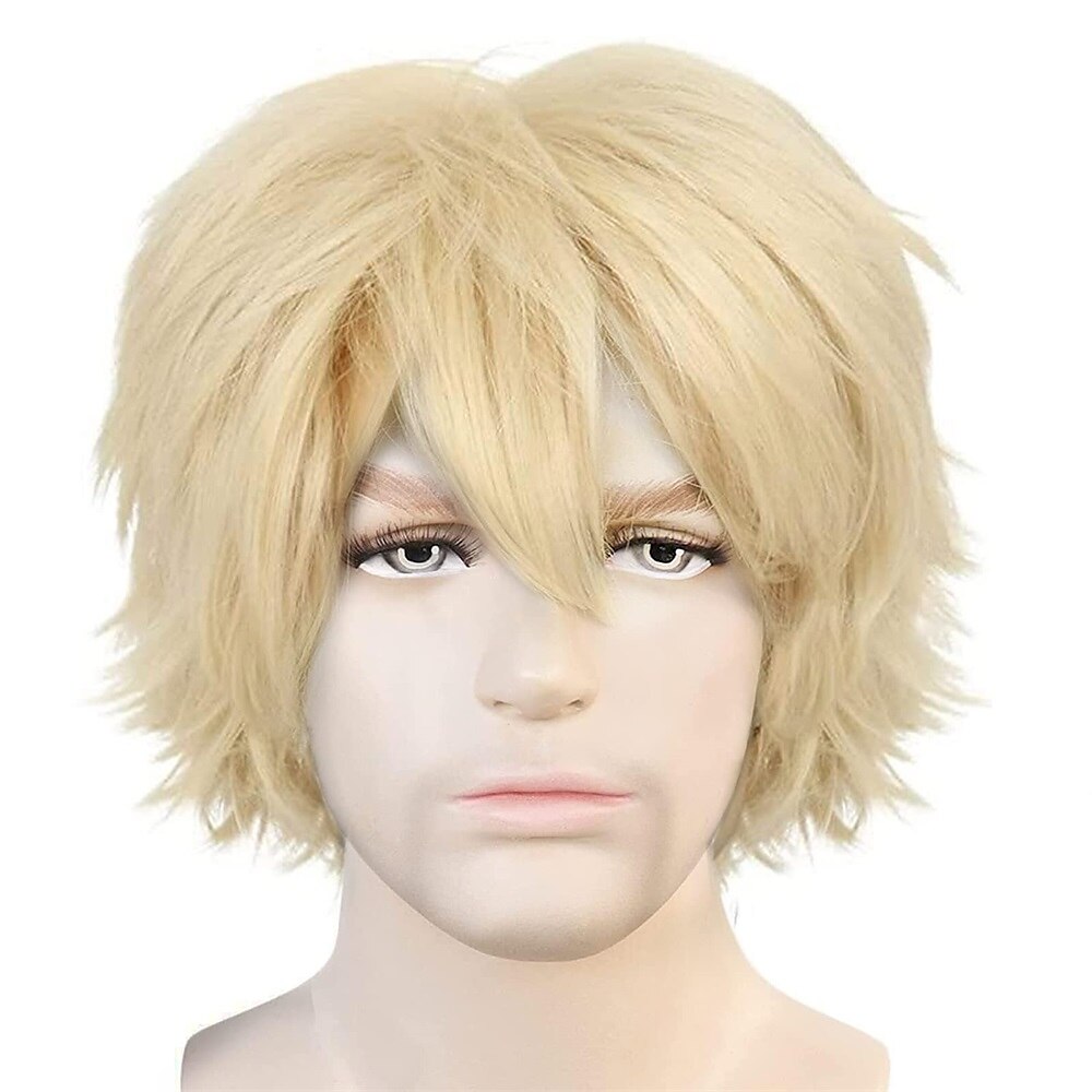 Short Blonde Wig for Men Boys Mens Wig Blonde Short Cosplay Wig