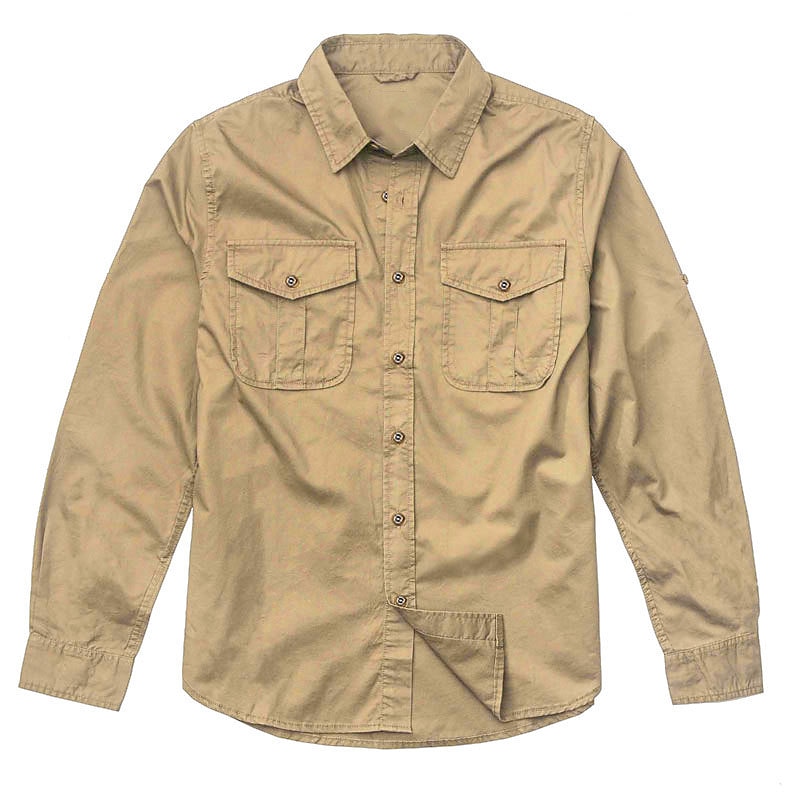 Voor heren Overhemdjasje Overhemd khaki Leger Groen Donkerblauw Lange mouw Effen Revers Vakantie Dagelijks Voorvak Kleding Katoen Katoenmix Modieus Casual Comfortabel 2025 - $35.99 –P7