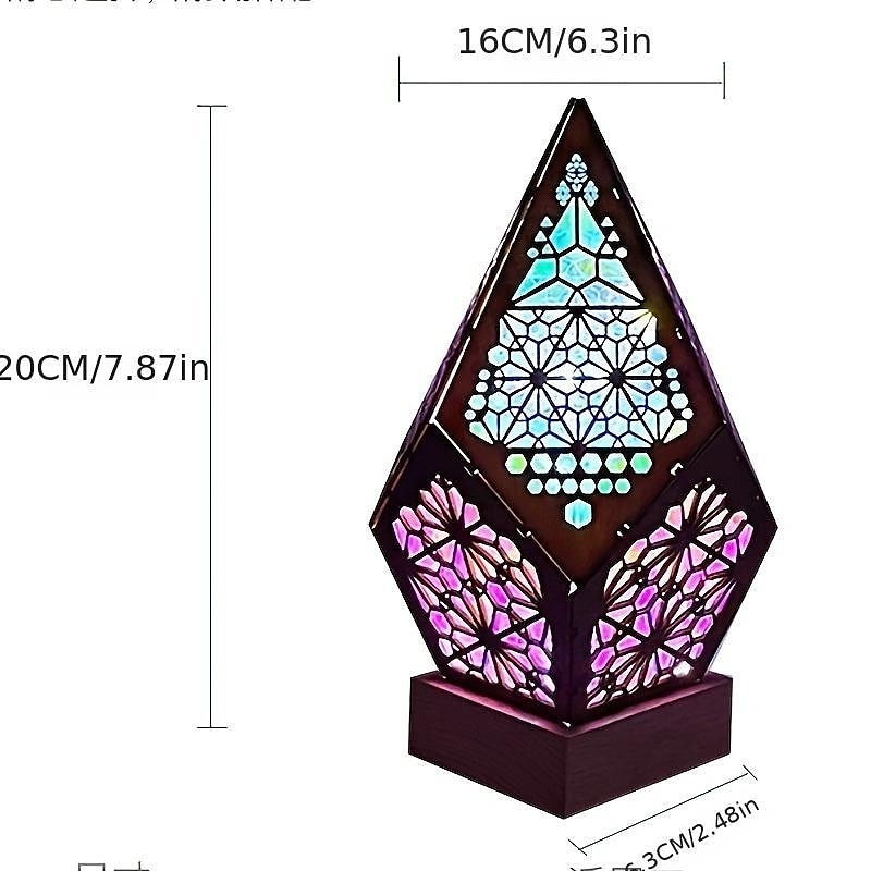 Wooden Bohemian Floor Lamp, USB Charging Hollow Geometric Colorful Lamp Retro Bohemian Light Lamp, LED Colorful Diamond Shaped Lights 3D Projection Night Lamp Desk Lamp Home Decor 2025 - $19.99 –P7