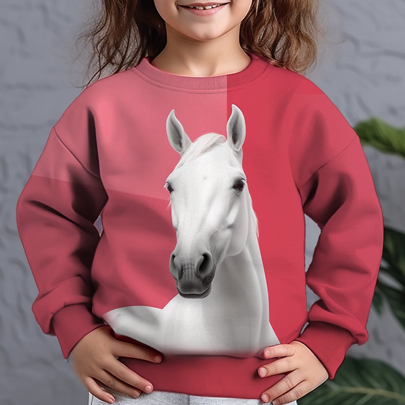 Dívčí 3D Zvíře Kůň Mikina Dlouhý rukáv 3D tisk Podzim Zima Módní Šik ven Rozkošný Polyester Děti 3-12 let Venkovní Ležérní Denní Běžný 2025 - $16.49 –P2