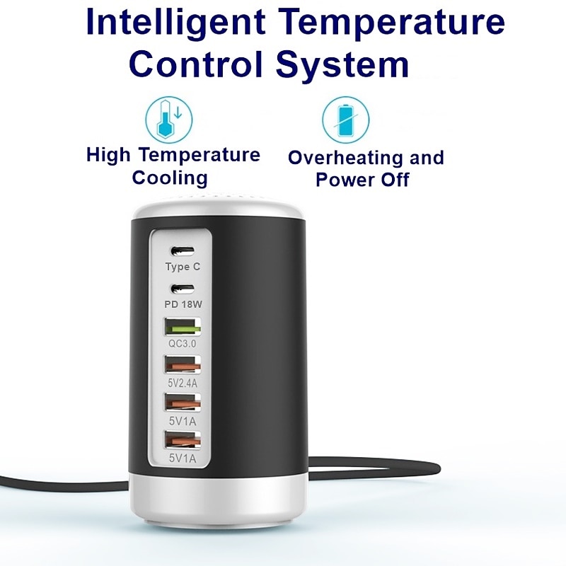6 Port Desktop Charger, 65W USB Hub Charging Station (3 x USB+Type C+QC3.0+PD 18W), Multi-Port Charger Hub Desktop Charging Station, Fast Wall Charger Compatible with Smart Phones, Tablets and More 2025 - $28.99 –P5