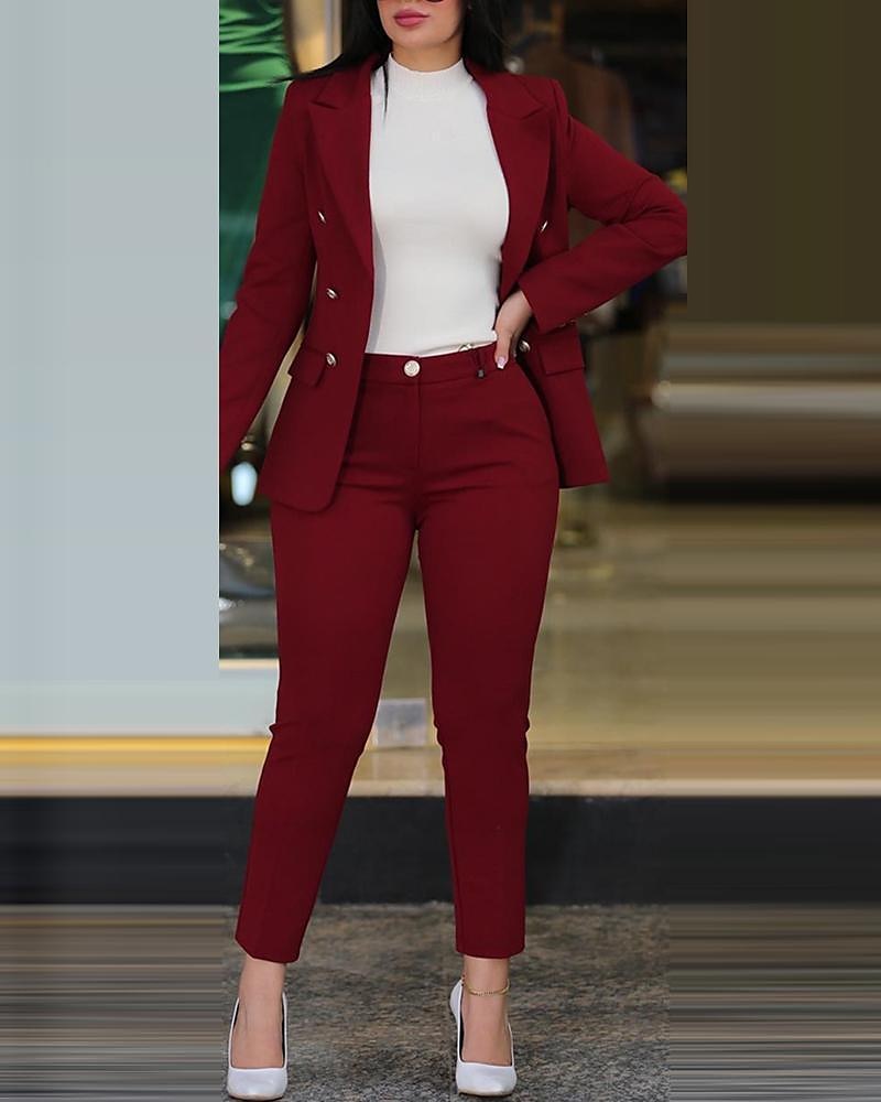 New Red Fashion Career Pant Suit Women Office Business Blazer Set With  Trouser