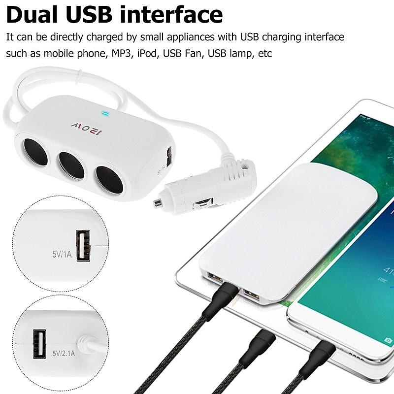 3 weg 2 usb socket oplader 12v auto sigarettenaansteker splitter multi socket led auto snellader adapter 2025 - $11.99 –P3