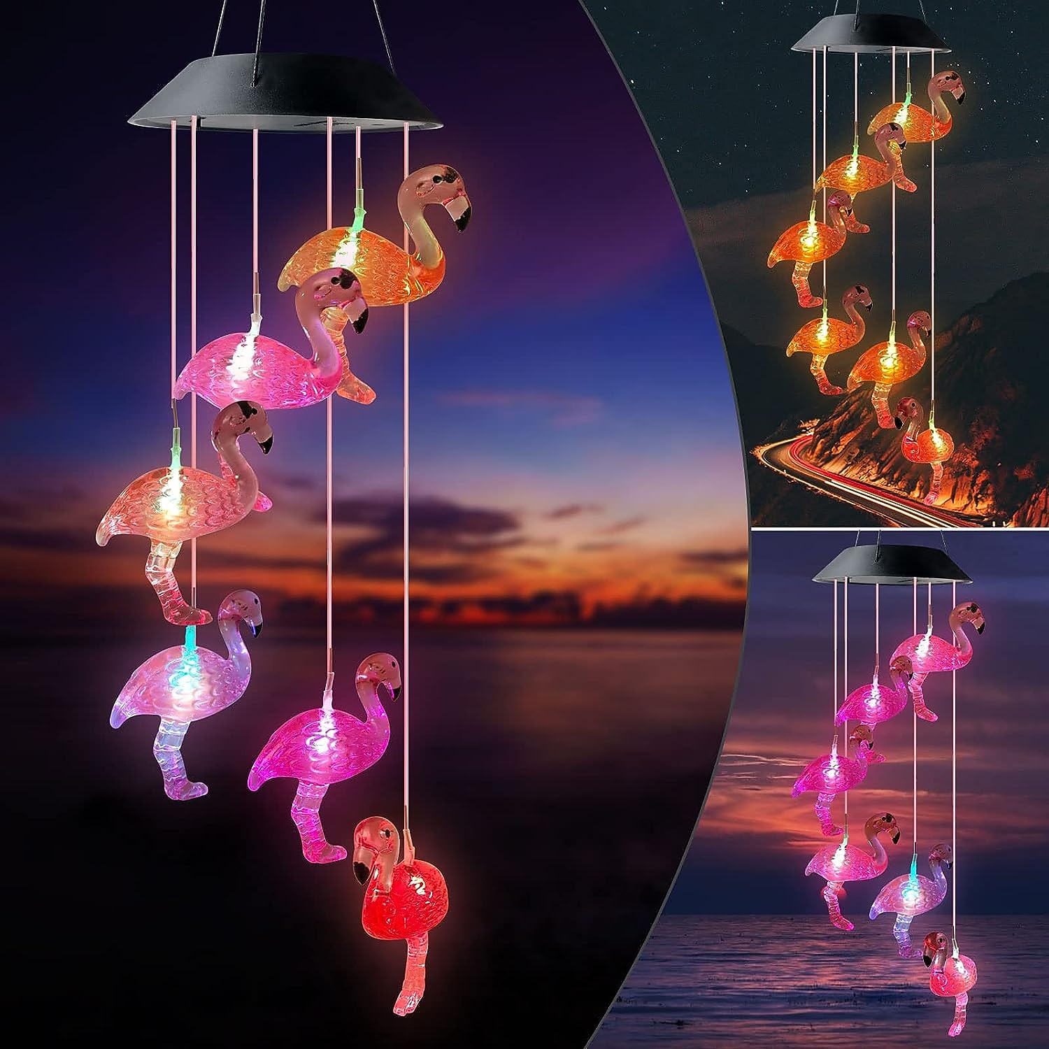 sinos de vento solar lâmpada luz ao ar livre à prova d'água flamingos pátio jardim natal casa pátio varanda paisagem luzes decorativas de 2026 por $25.99 –P2