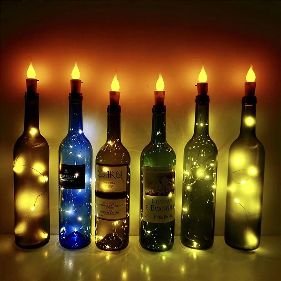 2m 20leds kaars wijnfles lichtslinger wijnfles vlam kurk lamp diy party bruiloft valentijnsdag guirlande 2025 - $7.99 –P7