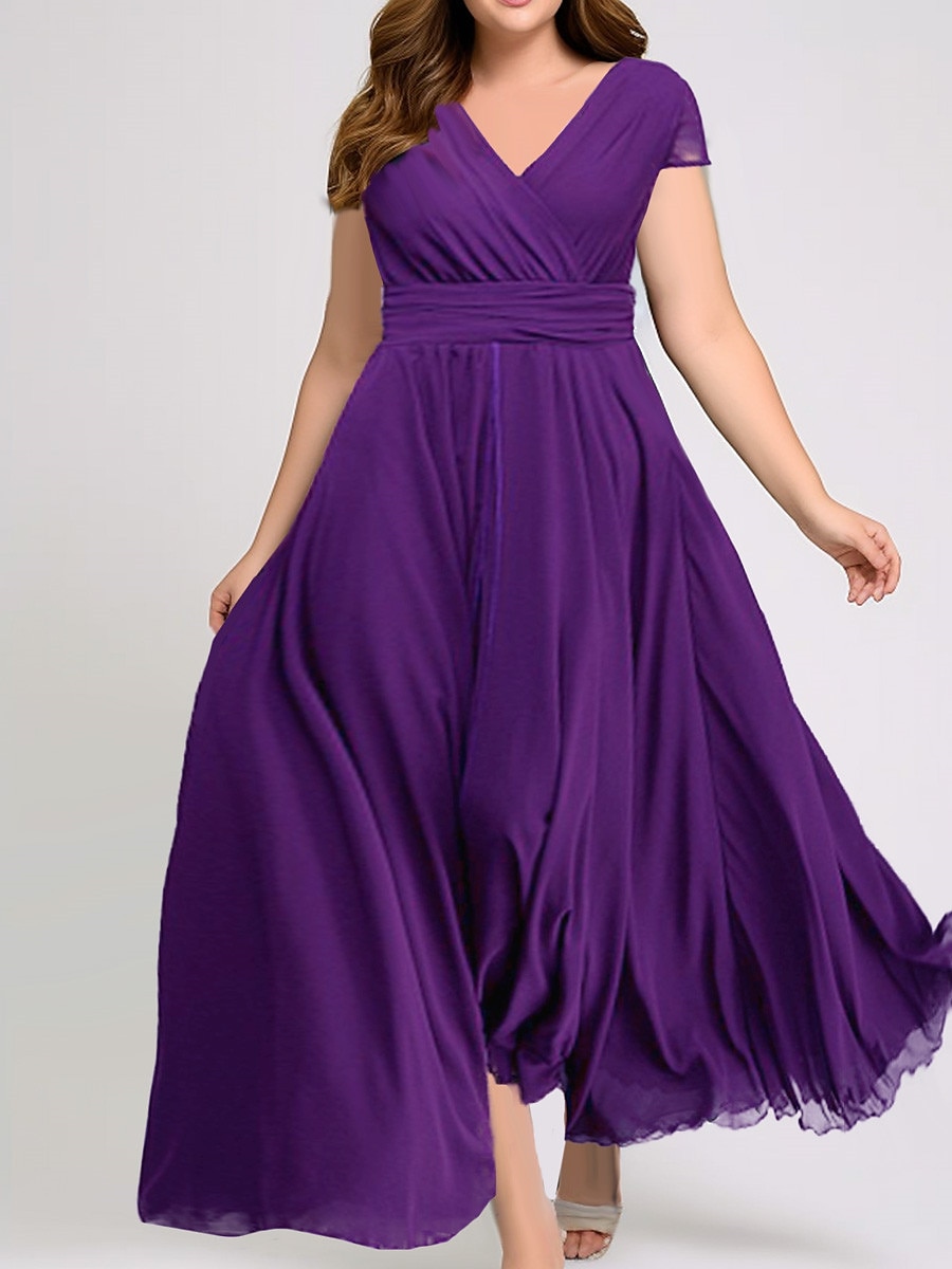 robe longue Femme Grande Taille Robe de bal Manche Courte Eté Printemps Automne - Mode Soirée Moderne Ruché Couleur monochrome Col V Vacances 2023 Noir Blanche Jaune Vert Claire Vin Rouge Bleu Vert de 2025 ? $31.99 –P8