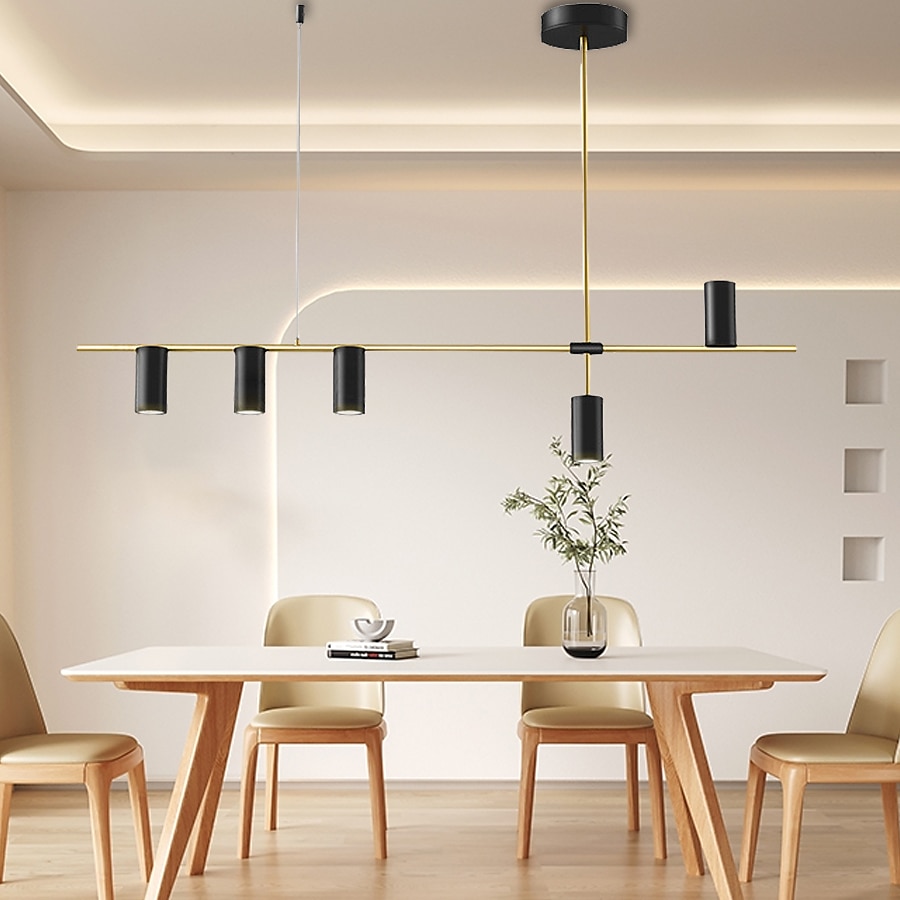 luci isola cucina lampada a sospensione moderna lampada a sospensione lineare industriale moderna a 5 teste per soggiorno, isola cucina, finitura oro e paralume nero, lampadina inclusa 110-240v del 2025 a $300.69 –P10