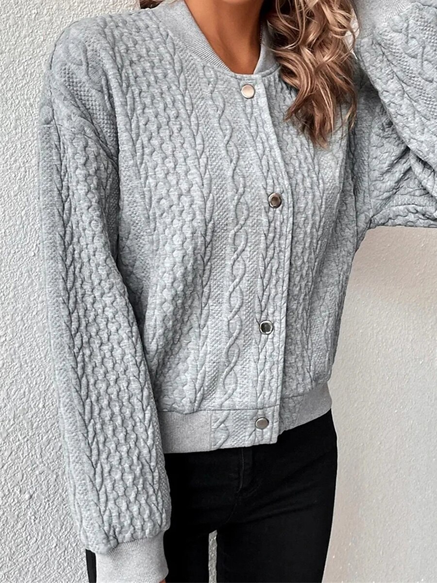 Women's Cardigan Sweater Stand Collar Cable Knit Elastane Button Summer Fall Outdoor Daily Going out Stylish Casual Soft Long Sleeve Solid Color Gray S M L 2023 - US $29.99 –P2