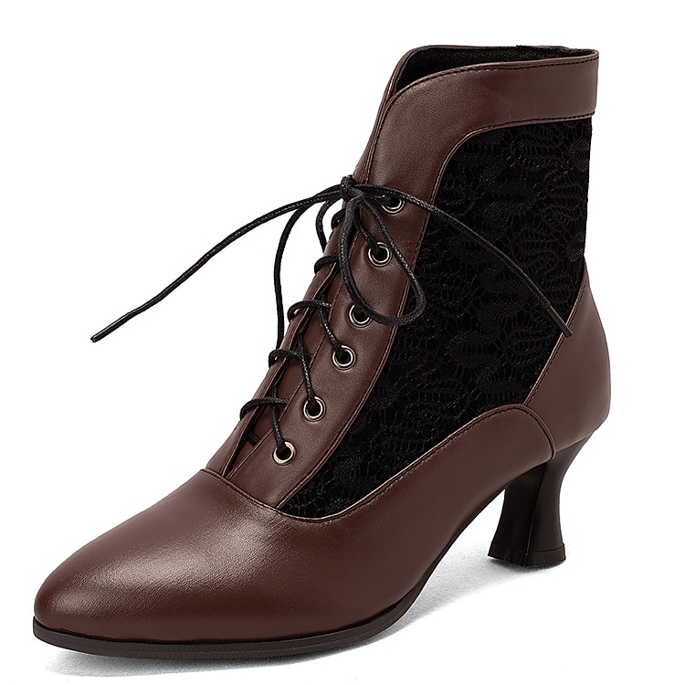 Botines blancos con cordones para mujer, paneles bordados y tacón medio: estilo victoriano elegante para ocasiones formales 2025 - $64.99 –P8
