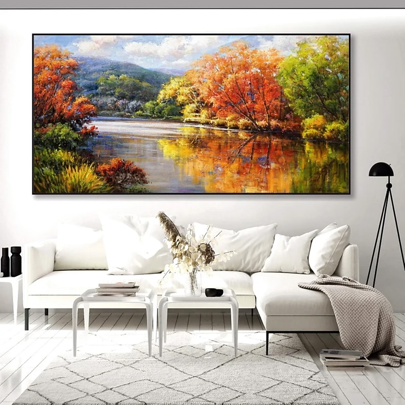 Handgefertigte Ölgemälde auf Leinwand, Wandkunst, Dekoration, Flüsse und Seen spiegeln die natürliche Landschaft für die Inneneinrichtung wider, gerolltes, rahmenloses, ungedehntes Gemälde 2025 - $80.99 –P6