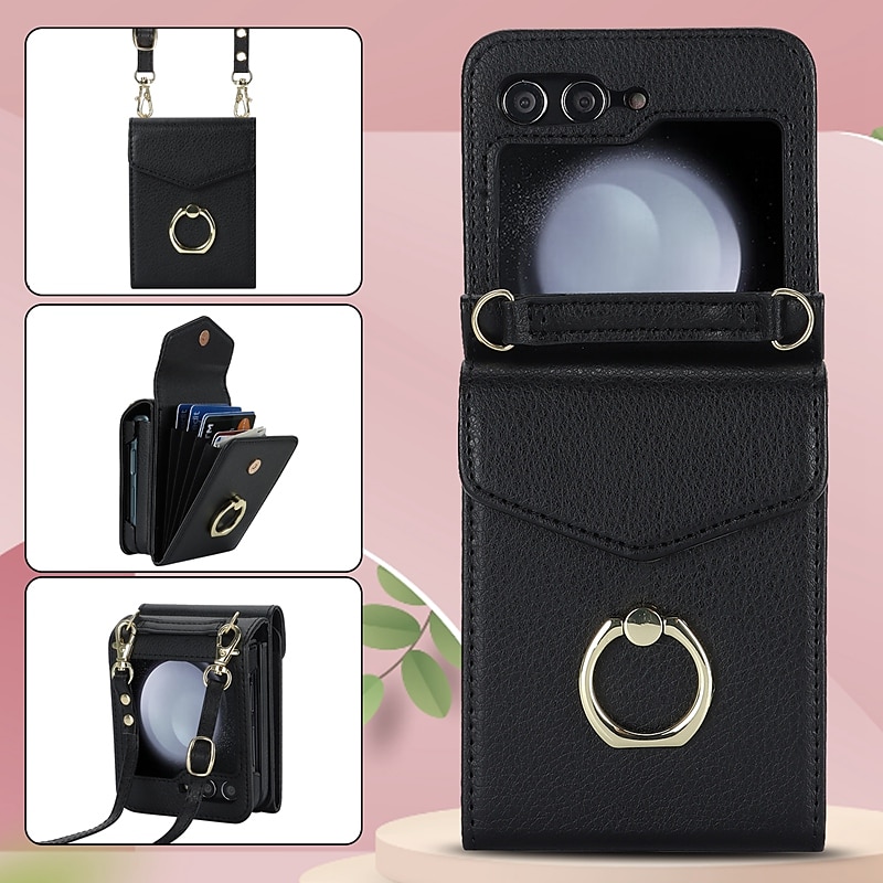 Handy Hülle Handyhüllen Für Samsung Galaxy Z Flip 7 Z Flip 6 Z Flip 5 Z Flip 4 Z Flip 3 Brieftaschenhülle Ringhalter mit Trageriemen Anti-Diebstahl Retro PC PU-Leder 2025 - $32.99 –P3