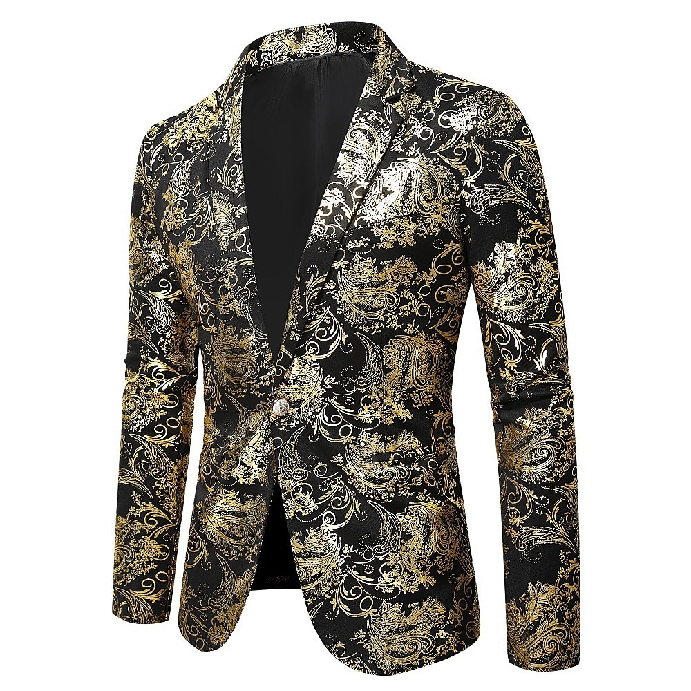 Herren Abendkleidung Blazer Sakko Hochzeitsfeier Cocktail Ganzjährig Polyester Blumen Einreiher - 2 Knöpfe Blazer Silber Gold 2025 - $52.99 –P3