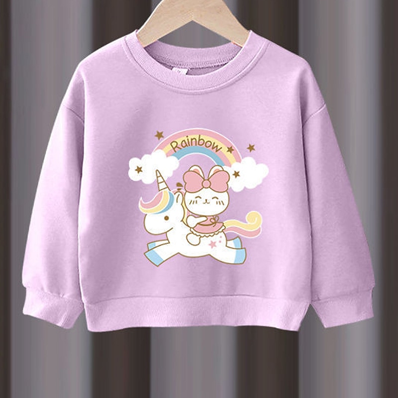 2 Stück Kinder Mädchen Regenbogen Rundhalsausschnitt Hoodie- und Jogginghosen-Set einstellen Langarm Aktiv Outdoor Baumwolle 3-7 Jahre Frühling Schwarzer Einhornpullover + schöne schwarze Hose 2025 - $16.99 –P18