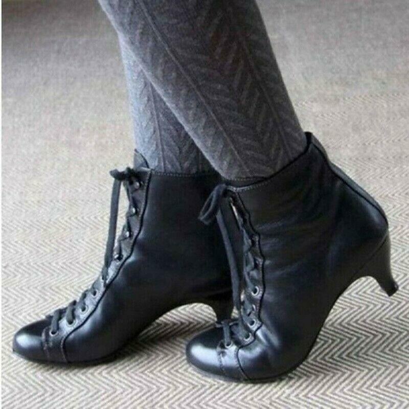 botine albe victoriane cu șireturi de damă cu toc mijlociu, încălțăminte de inspirație vintage pentru stil formal și retro 2025 - $54.99 –P7
