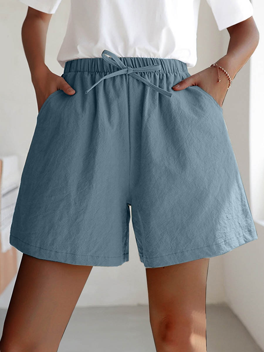 Women's Linen-Inspired Shorts Active Shorts Streetwear Simple Casual Short Mid Waist Plain Pocket Drawstring Breathable Soft Outdoor Micro-elastic Outdoor Vacation Casual Daily Ash Light Sky Blue 2025 - $12.99 –P5
