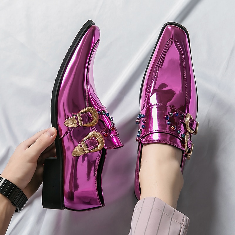 herresko i rosa metallisk spenne – mote loafers med rhinestone-detaljer for fest- og sceneklær 2025 - $59.99 –P8