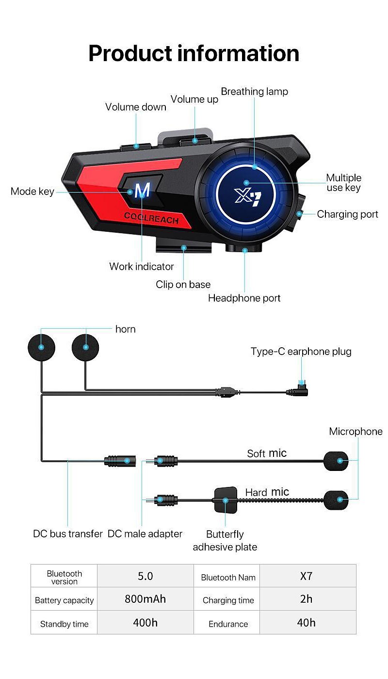 X7 Bluetooth 5.0 Motorcycle Helmet Headset Headphone Wireless Motorcycle Handsfree Stereo Earphone MP3 Speaker Waterproof 2025 - $63.99 –P18