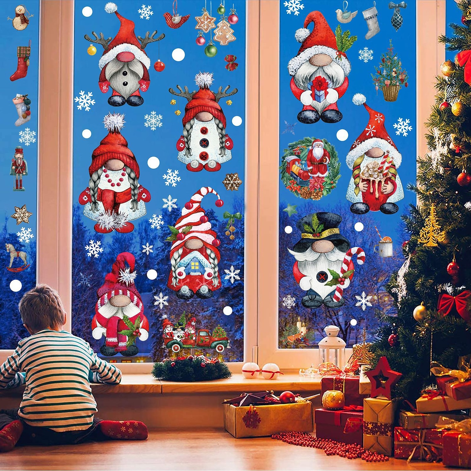 Adesivi murali in vetro per finestre nane di Natale, adesivi murali in vetro di Babbo Natale del 2025 a $9.99 –P4