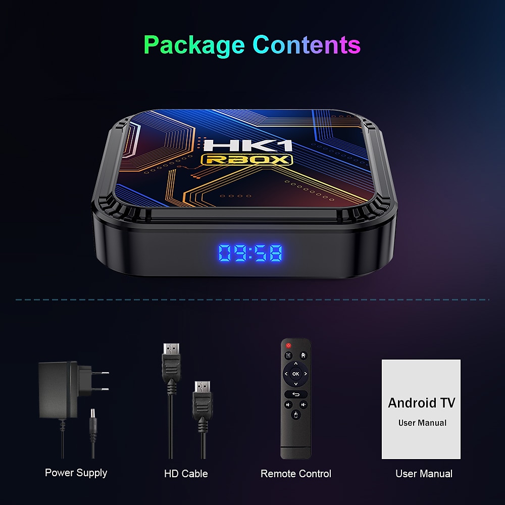 Smart TV Box HK1 RBOX K8S Android 13 8K Android TV Box RGB Light 4GB 64GB  WiFi6 Dual Wifi 2023 PK Android 12 6K 2024 - $36.99